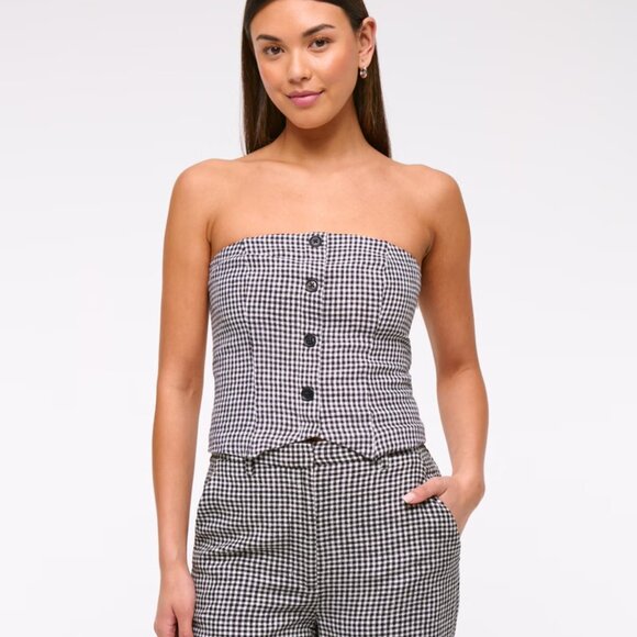 A&F Strapless Cropped Vest Top, Black Gingham - NEW WITH TAGS - Picture 5 of 5
